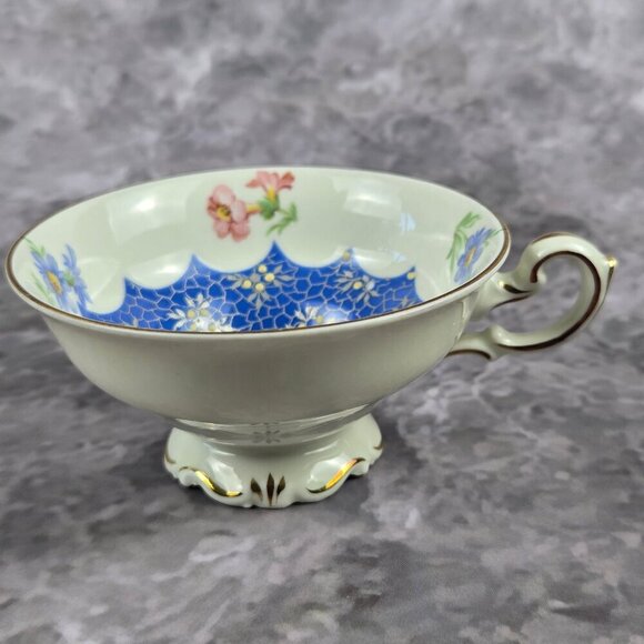 Vintage Kunst Kronsch Florenz Set of 4 Cups Saucers Blue White Gold Bavaria 1950 - Picture 10 of 15